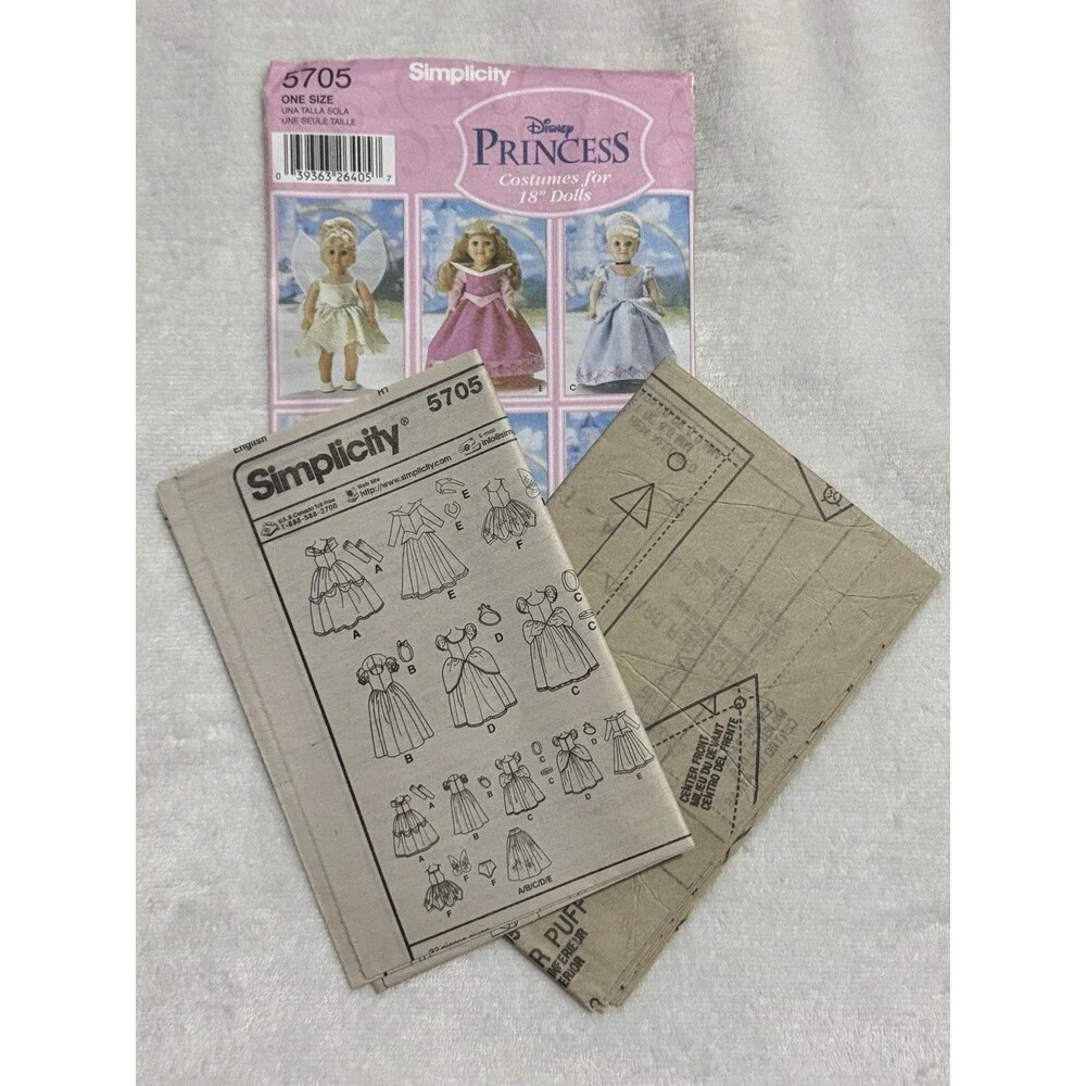 Simplicity Disney Princess 5705 Sewing Pattern Costumes 18 inch doll dress